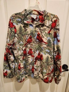 Vintage Bon Worth rote Vögel Cardinals Fleece Reißverschluss Jacke Medium  - Bild 1 von 5