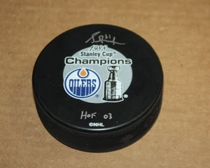 EDMONTON OILERS 1988 STANLEY CUP GRANT FUHR handsigniert SIGNED Puck HOF 03 BAS - Bild 1 von 1