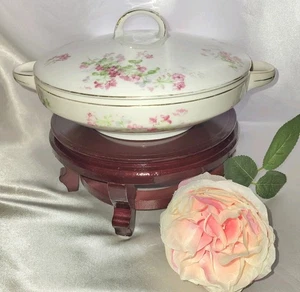 Vintage Heinrich + Co Selb Bavaria runde rosa Blumen Deckel Servierschale 8" Durchmesser - Bild 1 von 9