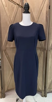 Calvin Klein Navy Blue Dress With Cap Sleeves Gold Exposed Zipper Sz 12 Career - Image 1 of 4