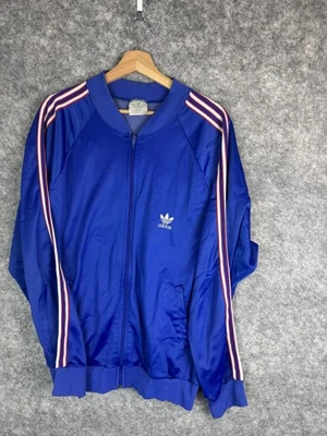 Chaqueta Adidas De Colección Para Hombre XL Azul Blanco Trifolio Bordada Hecha en EE. UU. Pista Años 80 Foto 1 de 4