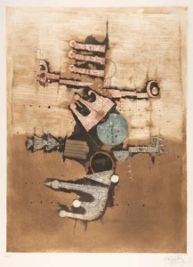 J. FRIEDLÄNDER (*1912), Zwei Vögel, um 1982, Farbradierung Moderne Abstrakt - Picture 1 of 6