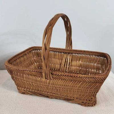Antique Woven Bamboo Garden Herb Gathering Basket Single Handle 11"x7" RUSTIC - Image 1 of 4