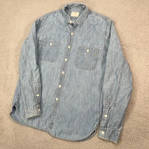 J Crew Shirt Mens Medium Blue Button Up Chambray Denim Pockets Casual - Picture 1 of 14