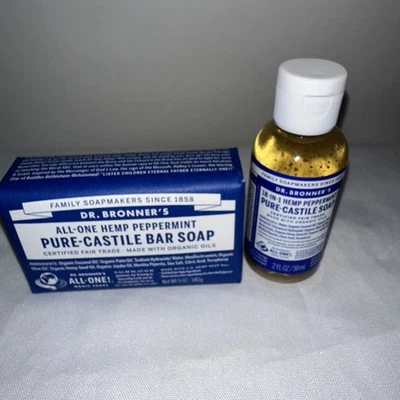 Dr. Bronners Pure-Castile Bar Soap Peppermint Hemp 5 oz & Liquid 2 Oz - Image 1 of 2