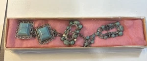 Vintage Miracle Celtic Jewelry Set Faux Turquoise Brooch Pendant Earrings - Picture 1 of 13