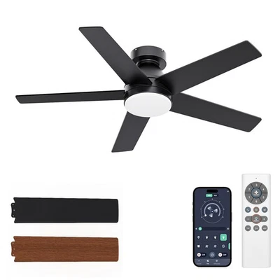 42 in Black Ceiling Fan with Lights & Remote | Dimmable, 6 Speed, Low Profile... - Image 1 of 4