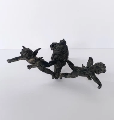 Ancien lustre suspension angelot spelter silver chandelier putti cherub 3 arms - Photo 1/4