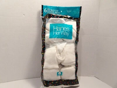 Vintage 1989 Hanes Her Way Double Cuff Socks 6 Pairs Size 5-9 0 Open Package - Image 1 of 4
