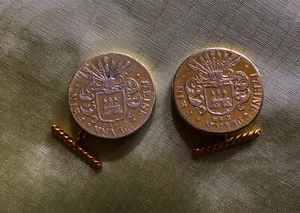 antike Manschettenknöpfe 32 Hamburger Schilling Silber vergoldet m.18kt Goldsteg - Bild 1 von 2