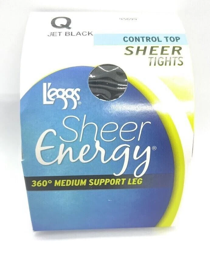 L'eggs Sheer Energy 360 Medium Support Q Control Top Tights Jet Black 95699