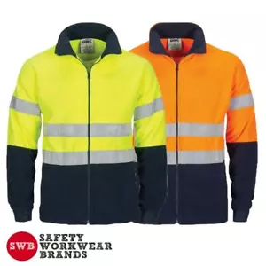 DNC Workwear Mens Hi Vis 2 Tone Full Zip Polar Fleece Jacket Reflective New 3830 - Picture 1 of 3