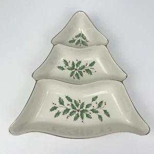 Plato de servir dividido Lenox Holiday árbol de Navidad en forma de 3 partes plato de Navidad - Imagen 1 de 19