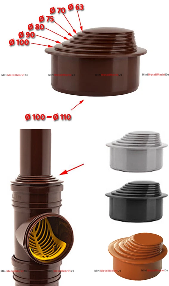 REDUZIERSTÜCK FALLROHR  ALL.63-110 DACHRINNENEINLAUF REGENSINKKASTEN HT KG ROHRE - Bild 1 von 1