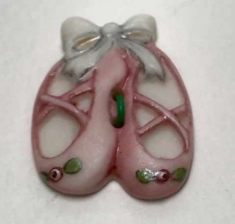Ribbon Bow & Rosebuds on Pretty Pink Ballet Slippers - Porcelain Ceramic Button Cover
