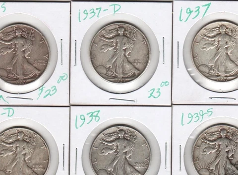 1937 D S Choice 1939 D S Walking Liberty Half Dollar 90% Silver Walker F V+ 1938 Cover