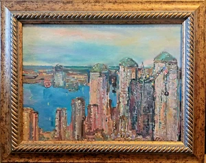 Oil PAINTING 11"X9" BY COLOMBIAN ARTIST JULIO PANTOJA (1962- ) VIEW OF BATTERY - Picture 1 of 1
