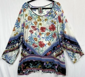 Johnny Was Women's Size 2X 100% Rayon Floral Patterned Long Tunic Top Boho - Picture 1 of 24