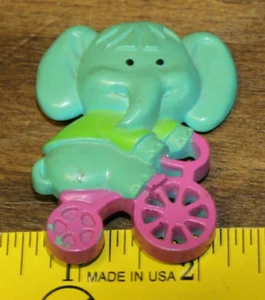Avon Children's Pin 1970s Green Elephant on Tricycle - Picture 1 of 2