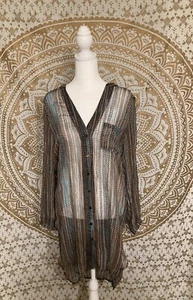 Chloe Oliver taglia small tunica donna trasparente bottoni davanti LS multicolore seta top - Foto 1 di 6