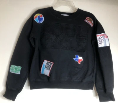 SoulCycle Crop Para Mujer Talla Pequeña 38" Pullover Negro Sudadera Ciudad Parches Logo Foto 1 de 4