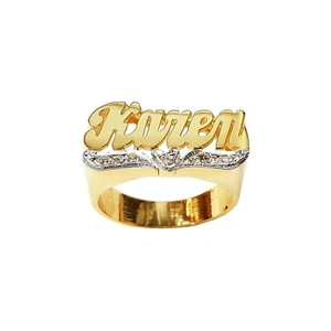 Lee095D Gold Name Ring customized Fine Jewelry Heart tail with diamonds on Tail - Picture 1 of 9