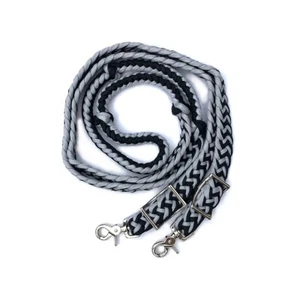 Braided Barrel Reins 8 ft long with 2 Scissor Snaps Silver/Black #55011 - Picture 1 of 1