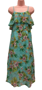 Xhilararation Girl's blue floral lace ruffle split leg sleeveless maxi dress - Picture 1 of 8