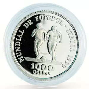 Sao Tome and Principe 1000 dobras Football World Cup in Italy silver coin 1990 - Picture 1 of 2