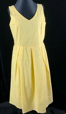 NWT Hanna Andersson Cruise Dress 12 Yellow Eyelet Lace V Neckline Sleeveless - Image 1 of 4