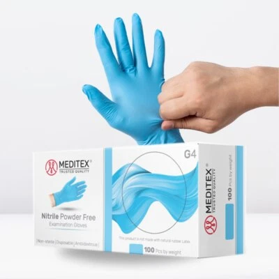 Guantes de nitrilo de examen MEDITEX® azul sin polvo con textura para dedos 4 mil XS S M L XL Foto 1 de 4