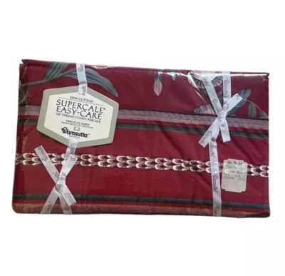 Nuevo Sellado Vintage Wamsutta Supercale EasyCare DOBLE Sábana Plana Rojo Floral Algodón Foto 1 de 4