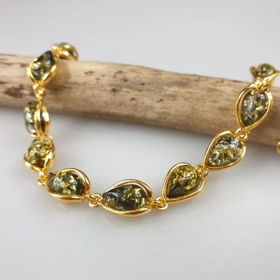 Bernstein Armband grun Baltischer Bernstein vergolet silber 925  Bernsteinschmuc - Bild 1 von 4