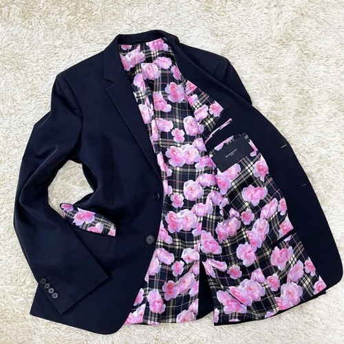 GIVENCHY Tailored jacket black Floral pattern Flower L Cotton From Japan
