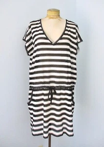 NWT Calvin Klein Swimwear Black Stripe Eyelet Lace Coverup Dress Pockets L/XL - Picture 1 of 7