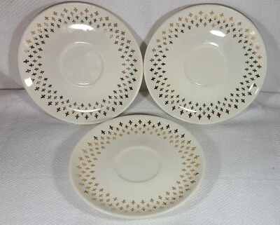 Platillos Homer Laughlin Fleur-de-lis Golden Wheat años 50 3 piezas oro 22K Foto 1 de 4