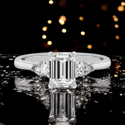 Anillo de compromiso 950 platino IGI creado en laboratorio diamante esmeralda de 1,40 quilates E F VS Foto 1 de 4