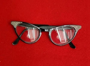 Monturas de gafas de gato vintage artesanales para damas 4-5-1/2" negras retro EE. UU. años 50 - Imagen 1 de 14