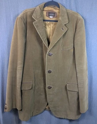 Vintage Cortefiel Corduroy Jacket Leather Trim Sz L/44 Made In Spain Mustered - Image 1 of 4