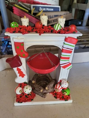 Yankee Candle Christmas Mantle Fireplace Stockings 10” Tea Light Tart Wax Warmer - Image 1 of 4