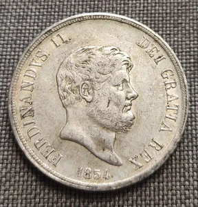 120 GRANA 1854 qBB - REGNO DELLE DUE SICILIE FERDINANDO II MONETA IN ARGENTO - Foto 1 di 4