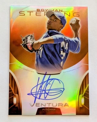 2013 年 Bowman Sterling Yordano Ventura 橙色折射卡签名 RC #d /75 — 第 1/2 张图片