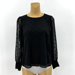 J Crew Small 4/6 schwarz durchsichtig Langarm gepunktet gefüttert Top Shirt Damen - Bild 1 von 12