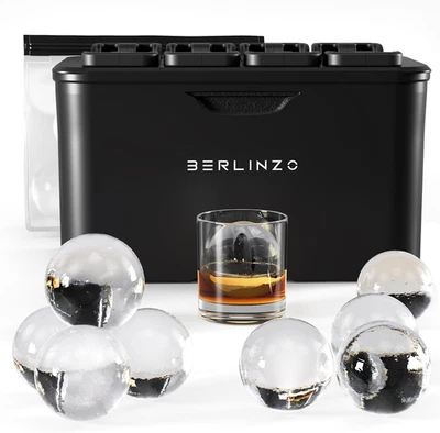 Molde para hacer bolas de hielo transparente Berlinzo Premium - 8 bolas de hielo transparentes grandes de 2,4" Foto 1 de 4