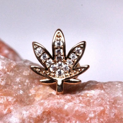 Gold Plated Glittering Pot Leaf Cartilage Earring - Image 1 of 3