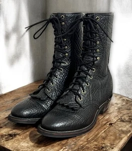 Justin Black Bullhide Lacer Boots Textured Leather Western Wear Men’s Size 9D - Picture 1 of 10