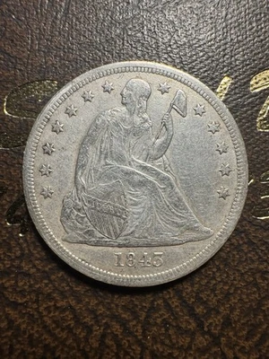 Dólar de plata libertad sentada 1843 - moneda tipo fecha temprana limpia Foto 1 de 4
