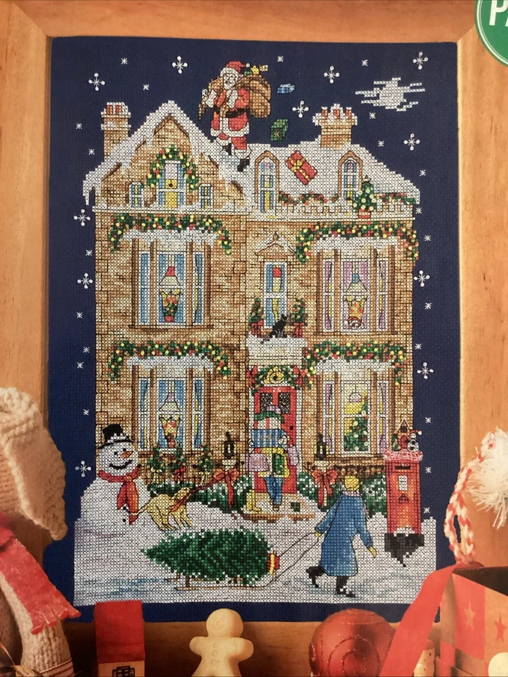 Festive House Santa Tree Snowman Christmas Cross Stitch Chart - Image 1 of 1