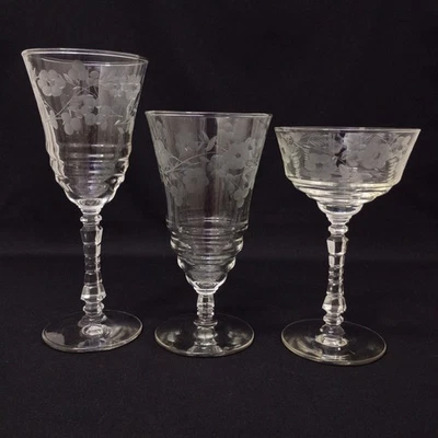 Rock Sharpe Etched Glasses - Iced Tea Glass Water Goblet Tall Champagne Sherbet  - Image 1 of 4