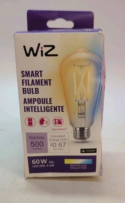 WiZ Connected Smart LED Filament Bulb 60W Equivalent Dimmable Wi-Fi Light(40035) - Image 1 of 4